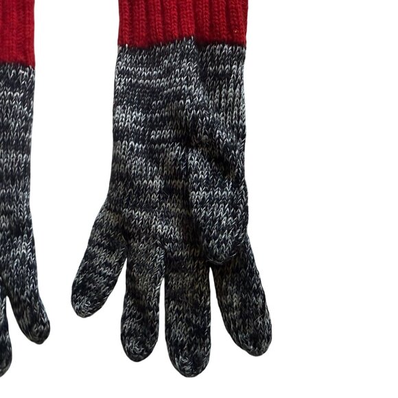 VTG Neiman Marcus Full Finger Knit Long Arm Warmers Gloves Small Red Black - Picture 8 of 9